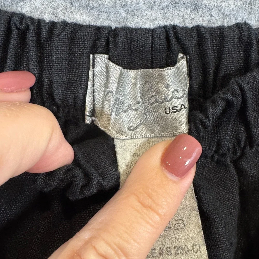 Mosaic Linen Wide Leg Pants Womens Large Black Elastic Waist Lagenlook Boho - Picture 4 of 10